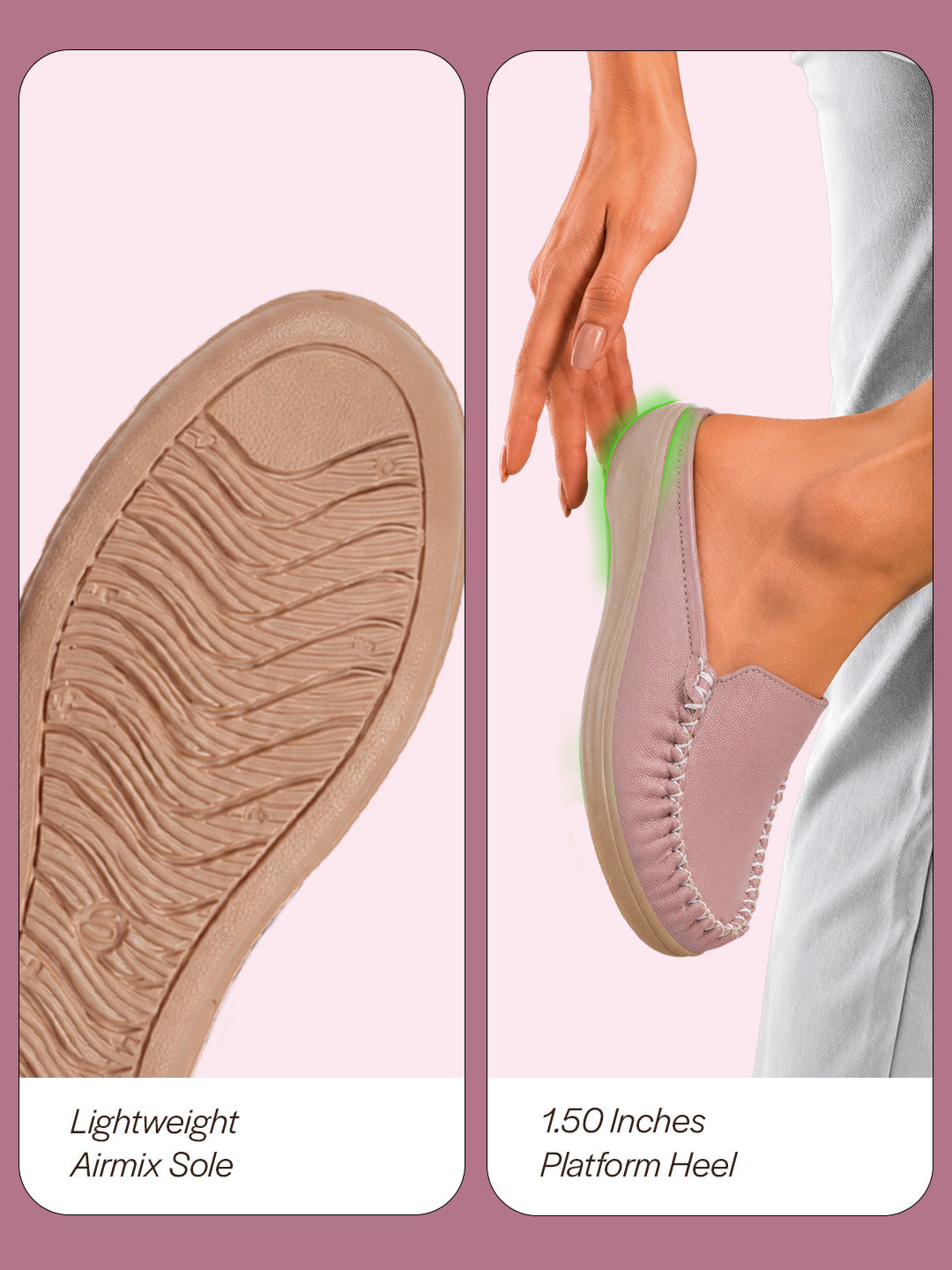 women peach back open side stitched slip on shoe|half cut round toe shoes with memory cushioned footbed|outing comfort, evening, casual office wear