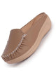 Women Tan Back Open Side Stitched Slip On Shoe|Half Cut Round Toe Shoes with Memory Cushioned Footbed|Outing Comfort, Evening, Casual Office Wear