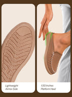 women tan back open side stitched slip on shoe|half cut round toe shoes with memory cushioned footbed|outing comfort, evening, casual office wear