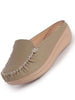 Women Taupe Back Open Side Stitched Slip On Shoe | Half Cut Round Toe Shoes with Memory Cushioned Footbed | Outing Comfort, Evening, Casual Office Wear