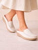 Women White Back Open Side Stitched Slip On Shoe | Half Cut Round Toe Shoes with Memory Cushioned Footbed | Outing Comfort, Evening, Casual Office Wear