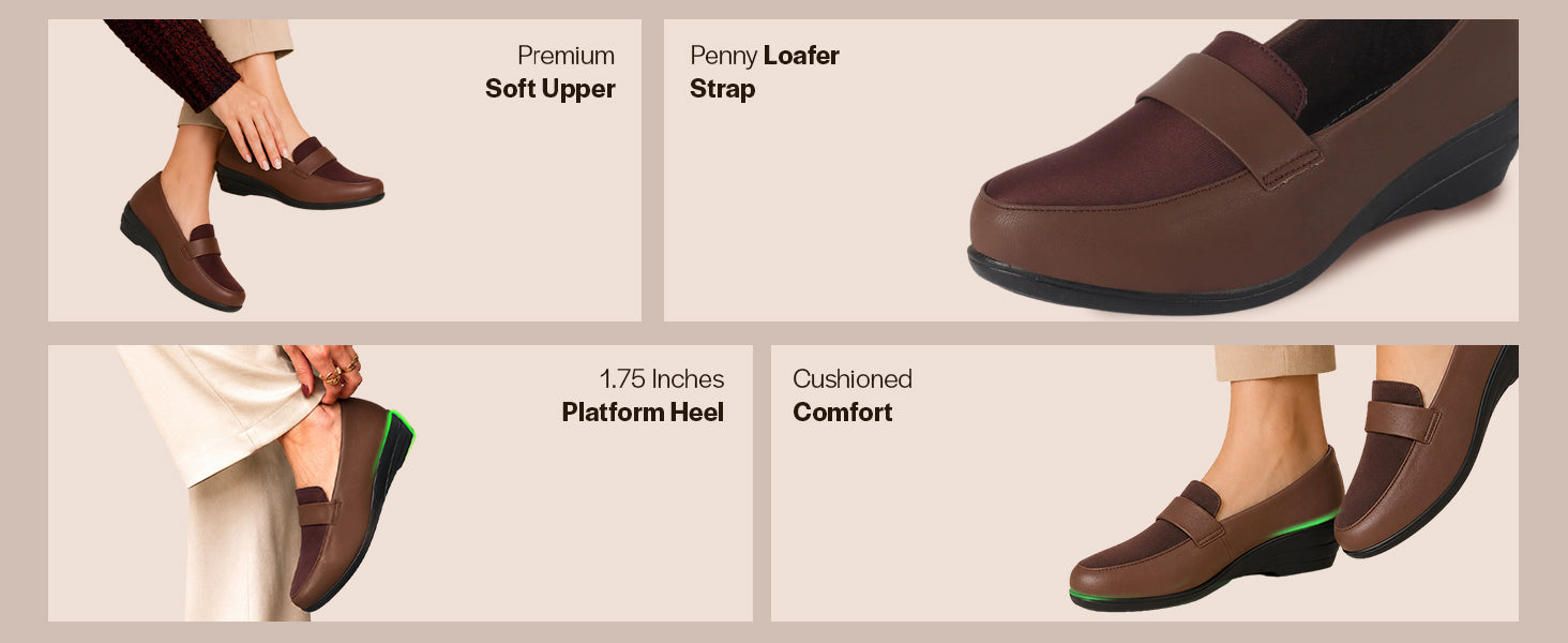 Women Peach Classic Formal Platform Heel Slip On Shoes | Pull On Shoes with All Day Comfort for Office, Meetings, Evening Events