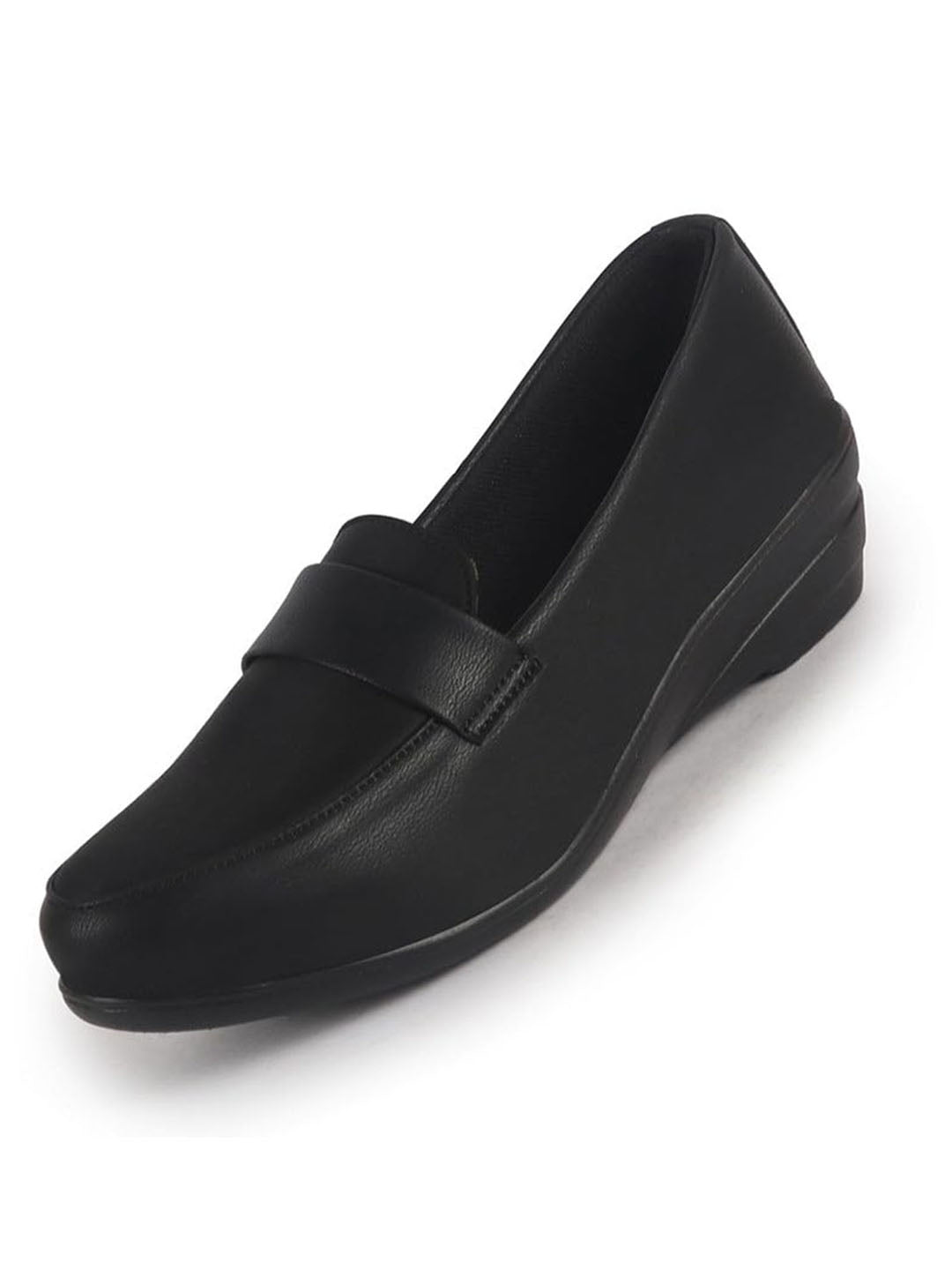 Women Black Classic Formal Platform Heel Slip On Shoes | Pull On Shoes with All Day Comfort for Office, Meetings, Evening Events