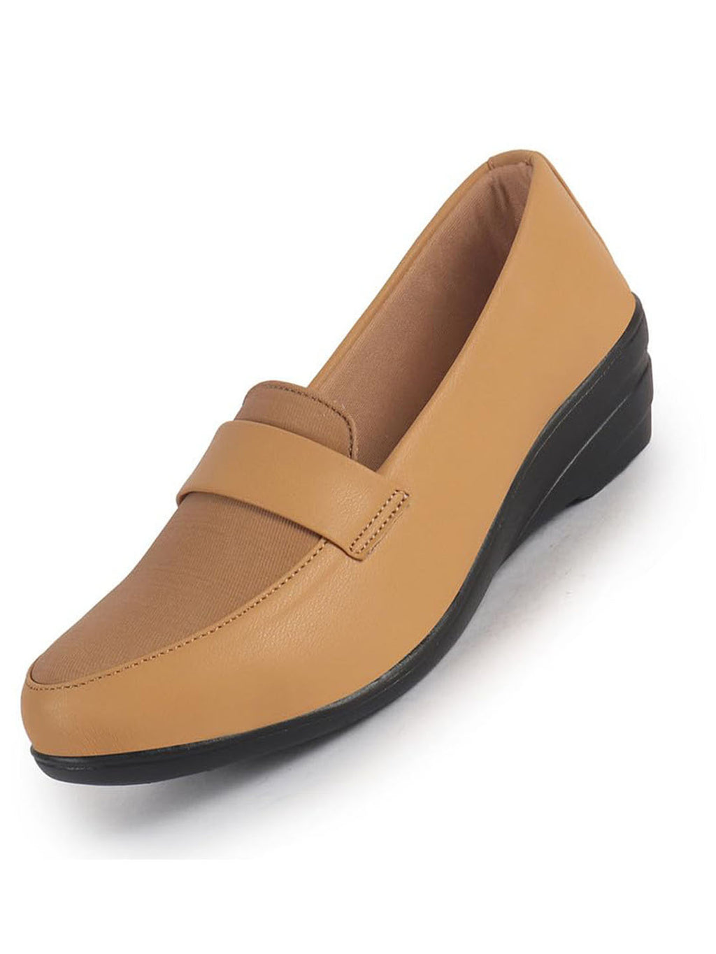 Women Tan Classic Formal Platform Heel Slip On Shoes | Pull On Shoes with All Day Comfort for Office, Meetings, Evening Events