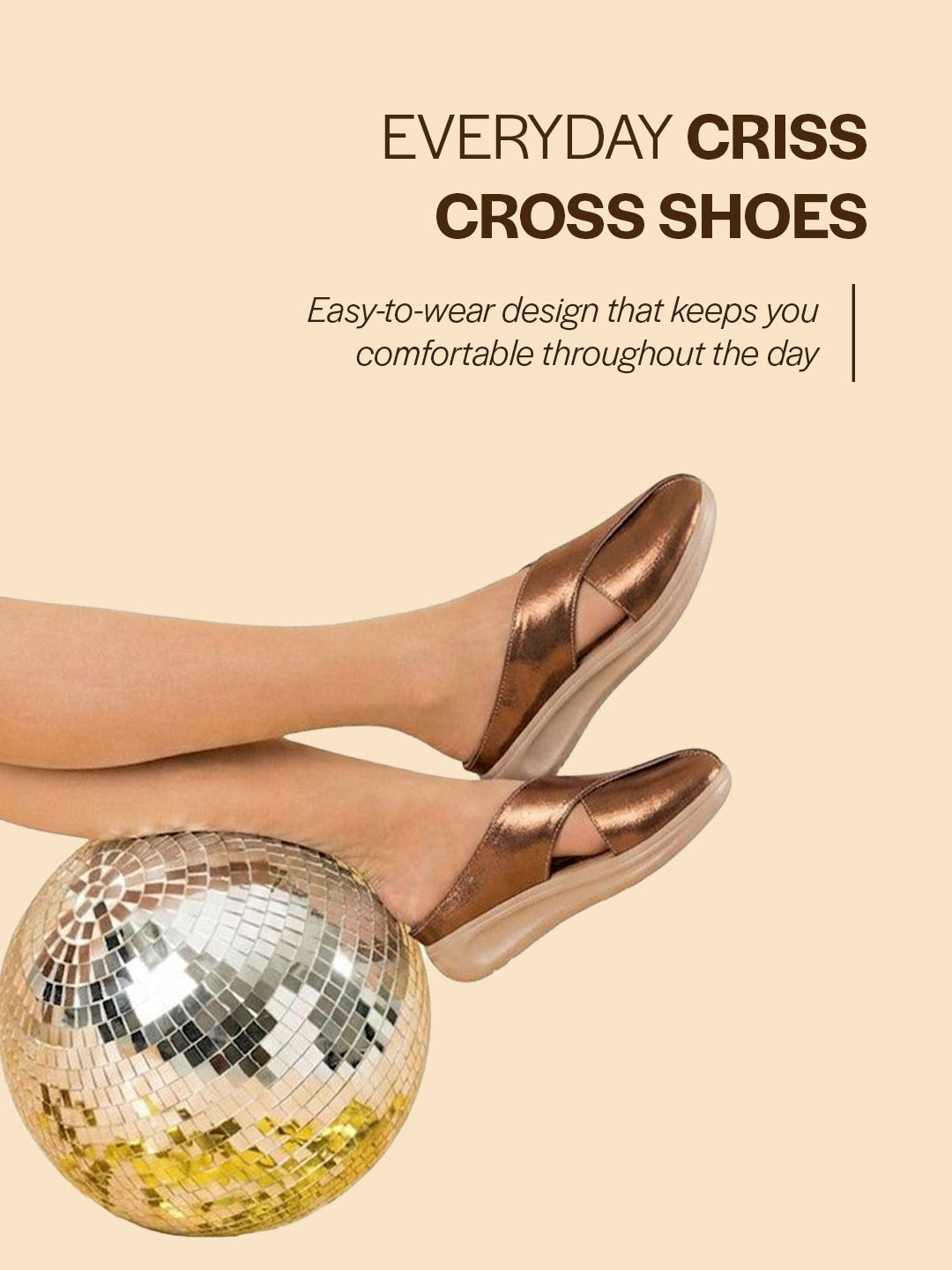 women copper criss cross strap design perforated slip on shoes | back open casual shoes for office, outdoor, party