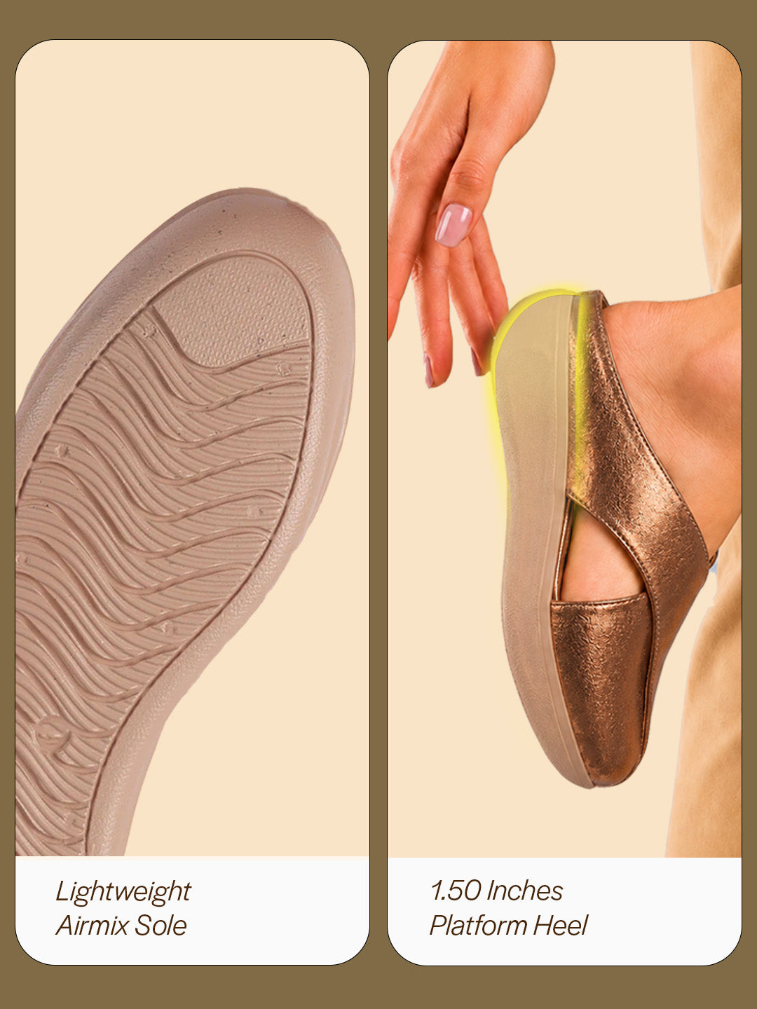 women copper criss cross strap design perforated slip on shoes | back open casual shoes for office, outdoor, party