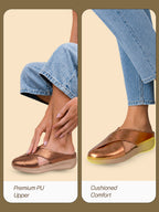 women copper criss cross strap design perforated slip on shoes | back open casual shoes for office, outdoor, party
