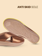 women copper criss cross strap design perforated slip on shoes | back open casual shoes for office, outdoor, party