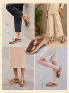 women copper criss cross strap design perforated slip on shoes | back open casual shoes for office, outdoor, party
