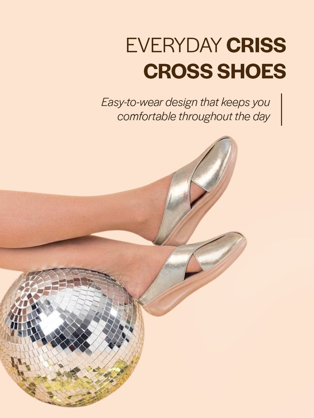 women gold criss cross strap design perforated slip on shoes | back open casual shoes for office, outdoor, party