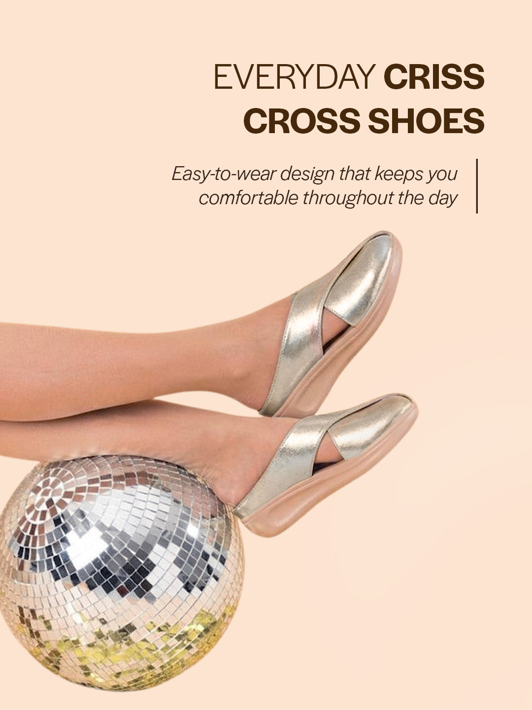 women gold criss cross strap design perforated slip on shoes | back open casual shoes for office, outdoor, party
