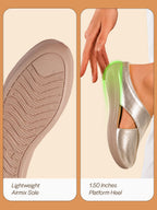 women gold criss cross strap design perforated slip on shoes | back open casual shoes for office, outdoor, party