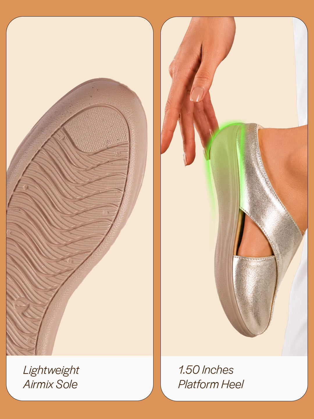 women gold criss cross strap design perforated slip on shoes | back open casual shoes for office, outdoor, party