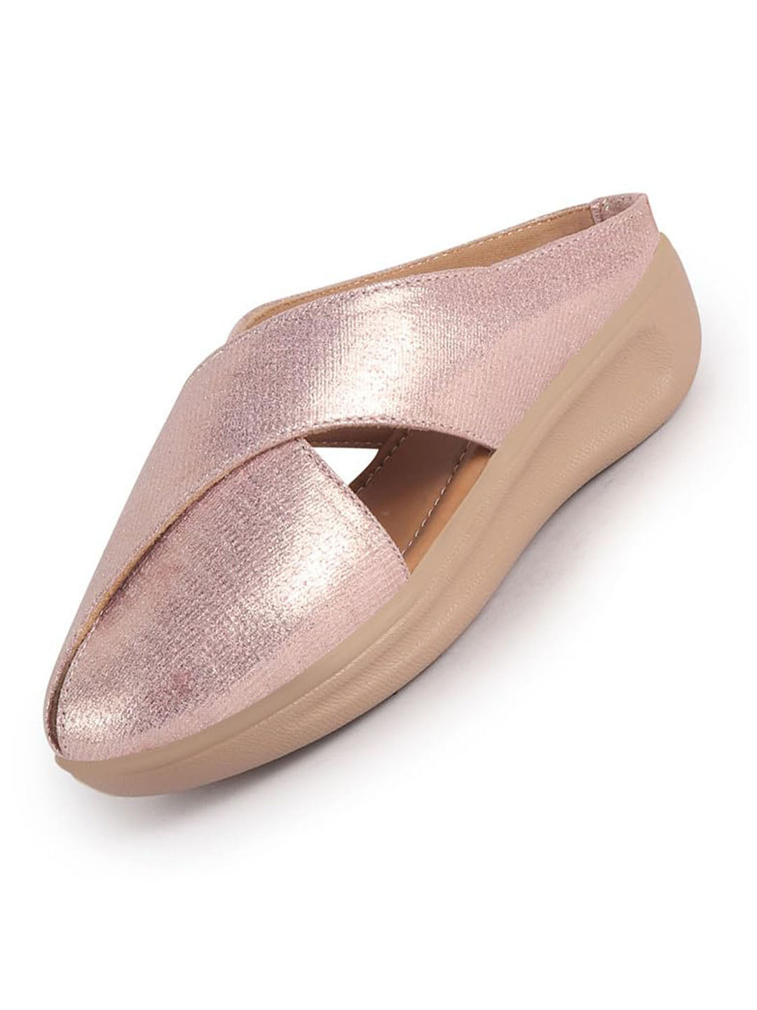 Women Peach Criss Cross Strap Design Perforated Slip On Shoes | Back Open Casual Shoes for Office, Outdoor, Party