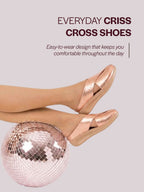 women peach criss cross strap design perforated slip on shoes | back open casual shoes for office, outdoor, party