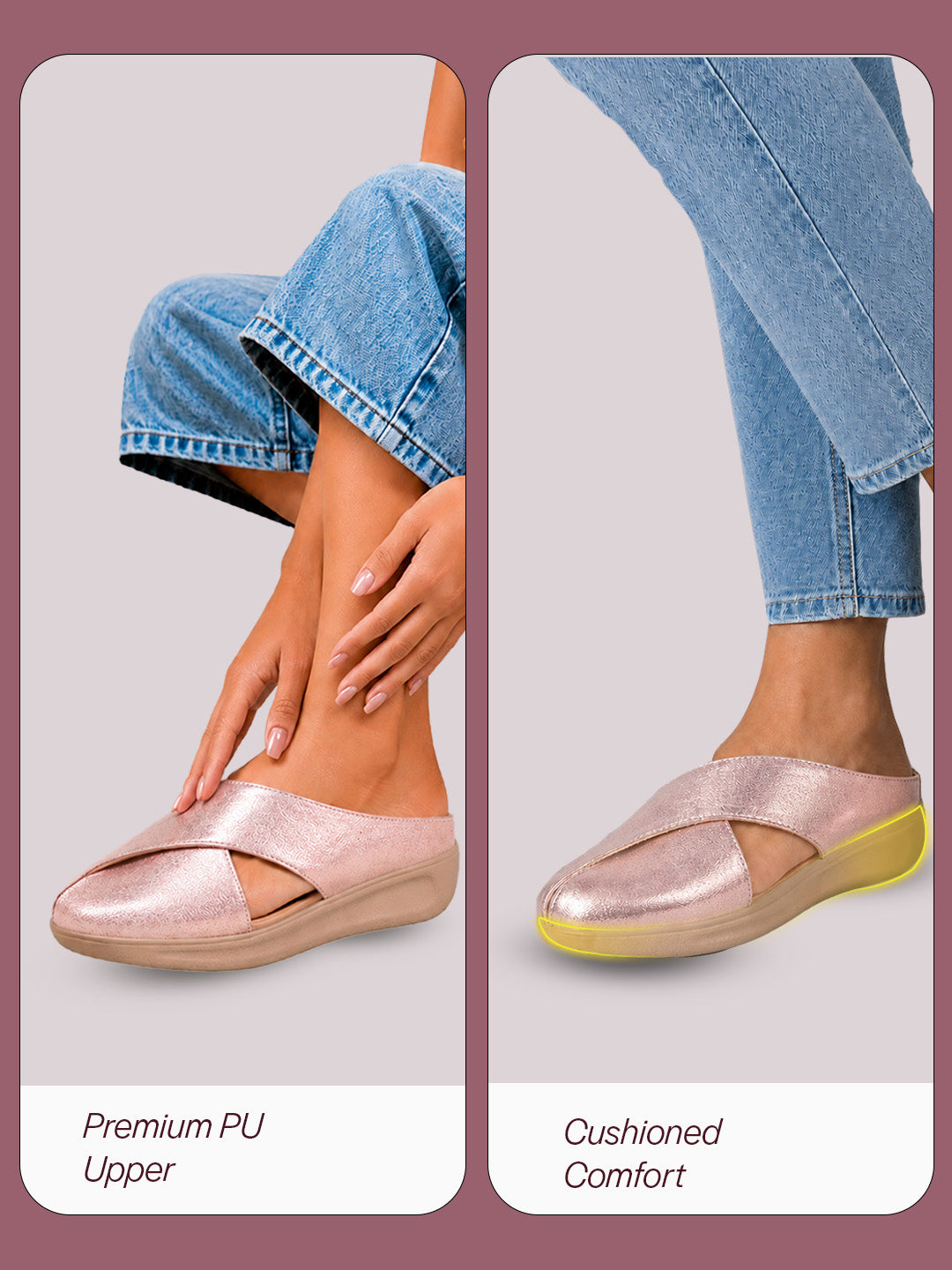 women peach criss cross strap design perforated slip on shoes | back open casual shoes for office, outdoor, party