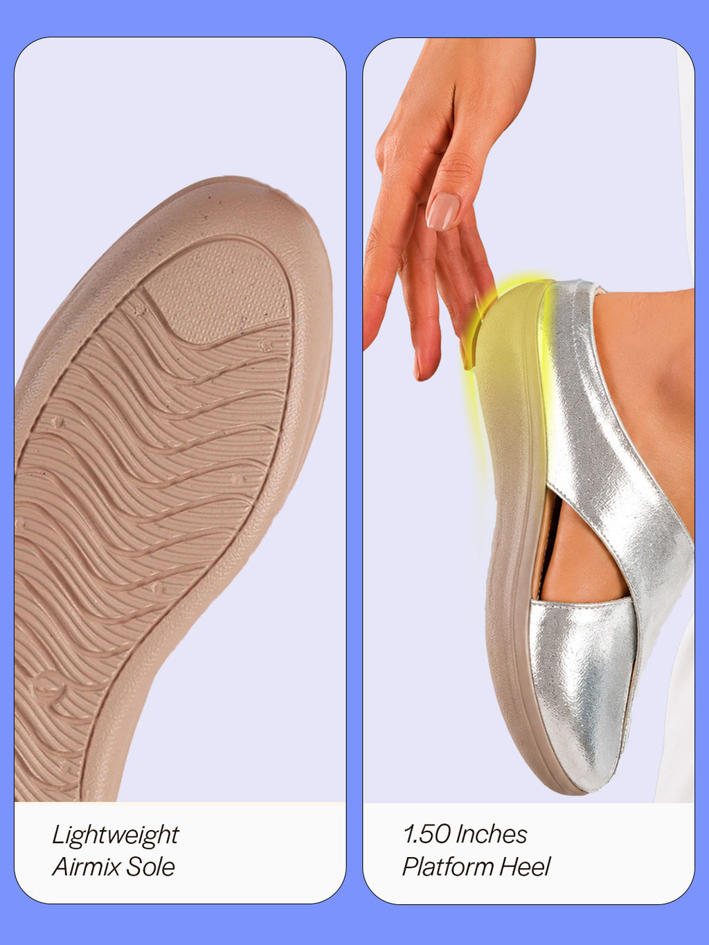 women silver criss cross strap design perforated slip on shoes | back open casual shoes for office, outdoor, party