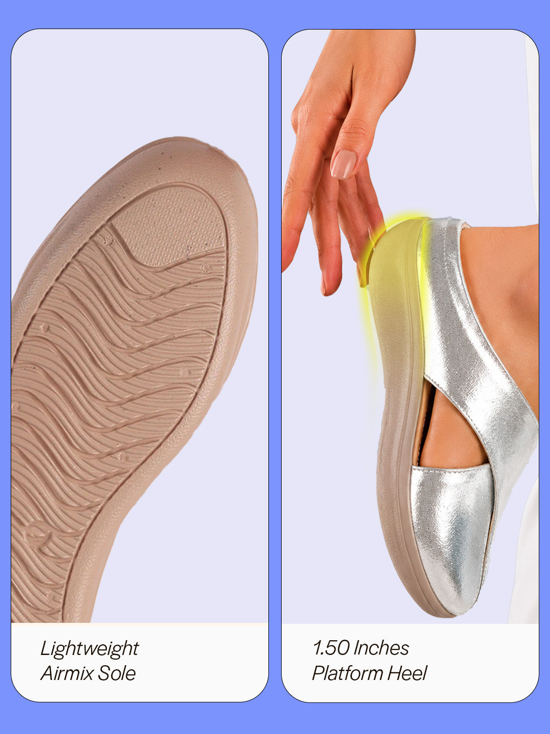 women silver criss cross strap design perforated slip on shoes | back open casual shoes for office, outdoor, party