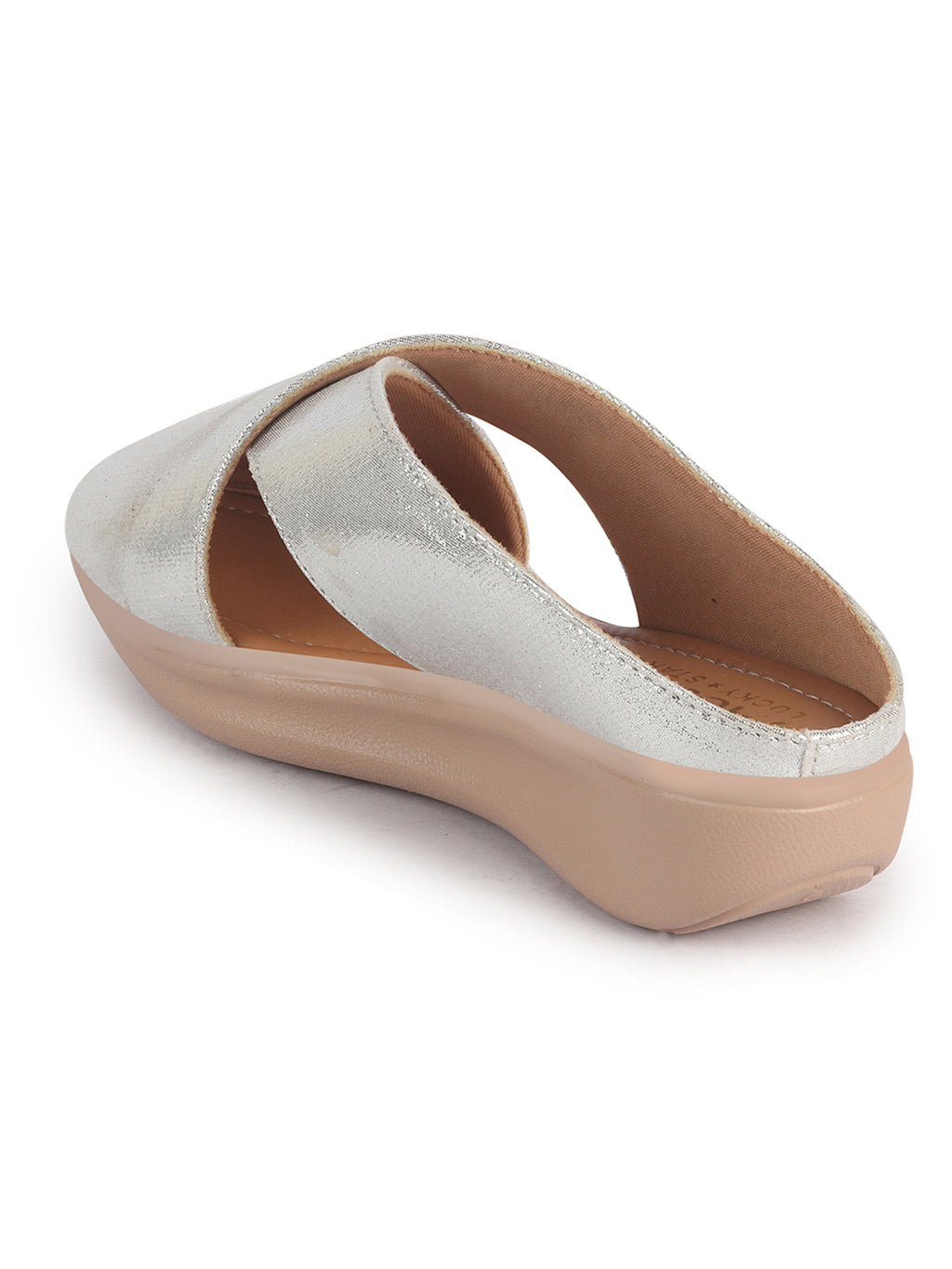 Women Silver Criss Cross Strap Design Perforated Slip On Shoes | Back Open Casual Shoes for Office, Outdoor, Party