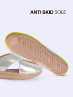 women silver criss cross strap design perforated slip on shoes | back open casual shoes for office, outdoor, party
