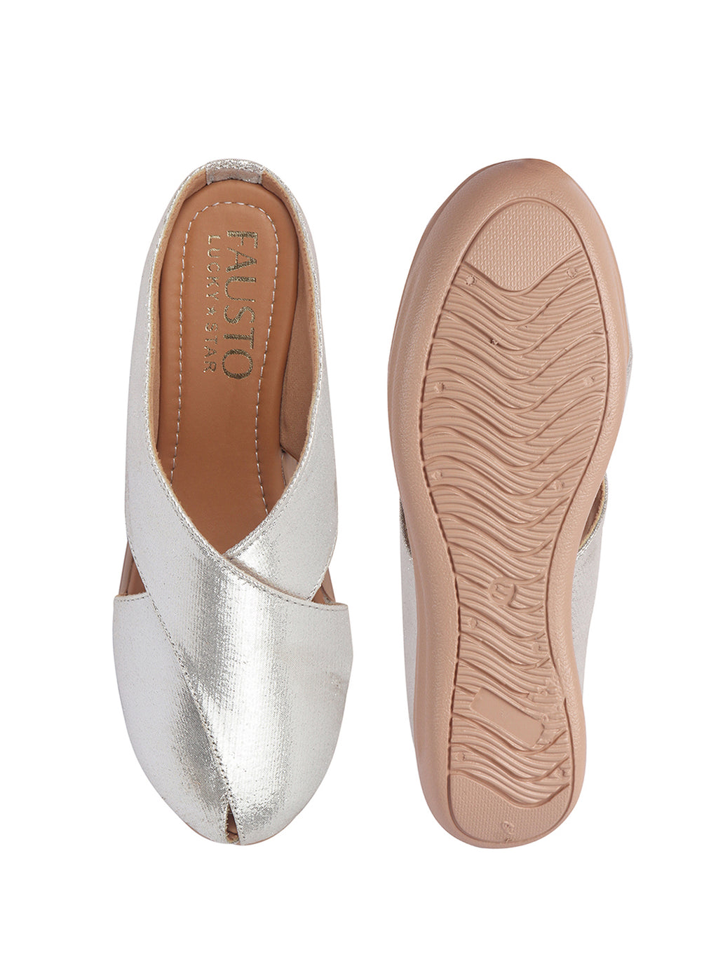 Women Silver Criss Cross Strap Design Perforated Slip On Shoes | Back Open Casual Shoes for Office, Outdoor, Party