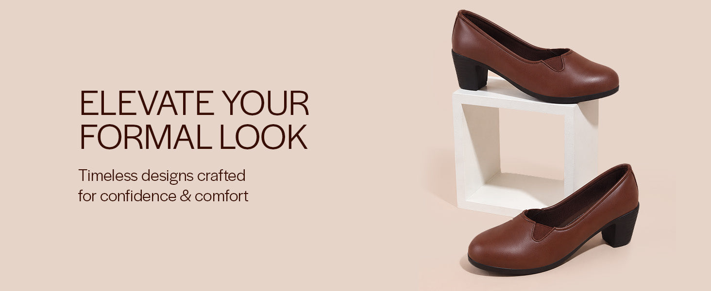 Women Maroon Slip-On Closed Toe Formal Office Shoes Pump Block Heel Ballerina|Elegant Everyday Wear|All Day Comfort for Office, Meetings, Evening Events