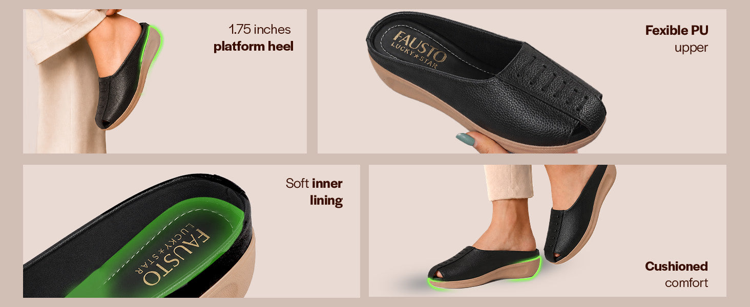 Women White Formal Back Open Pee Toe Platform Heel Mules|Flexible Comfort Platform Office Slip Ons Shoe with Padded Insole|Daily Walking & Errand