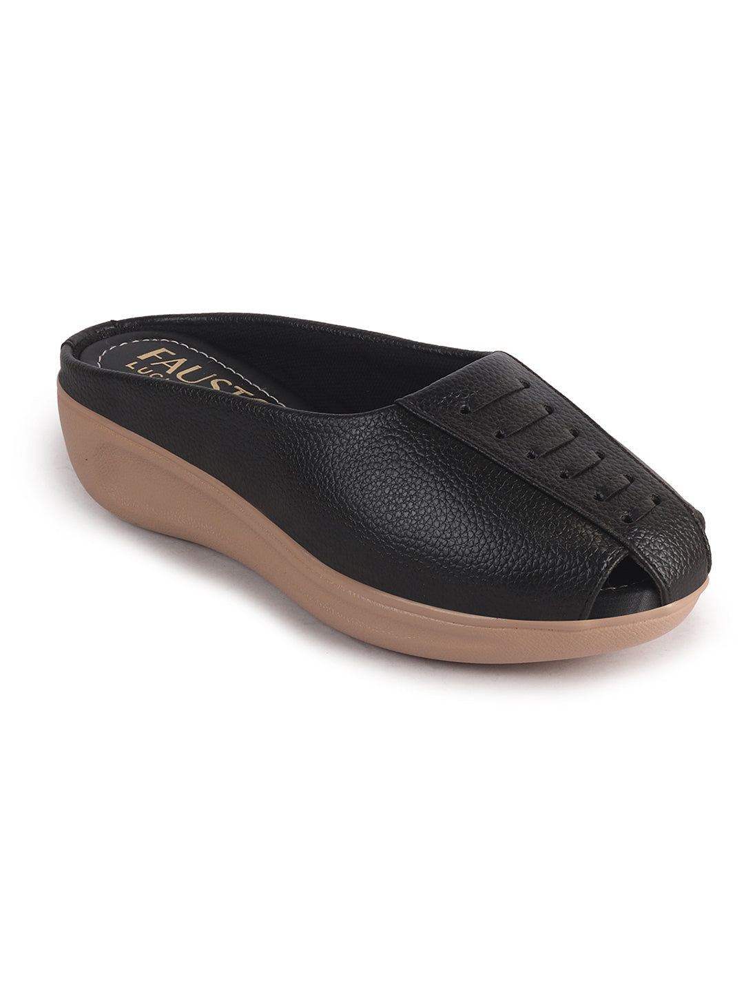 textured leather backless slide mules