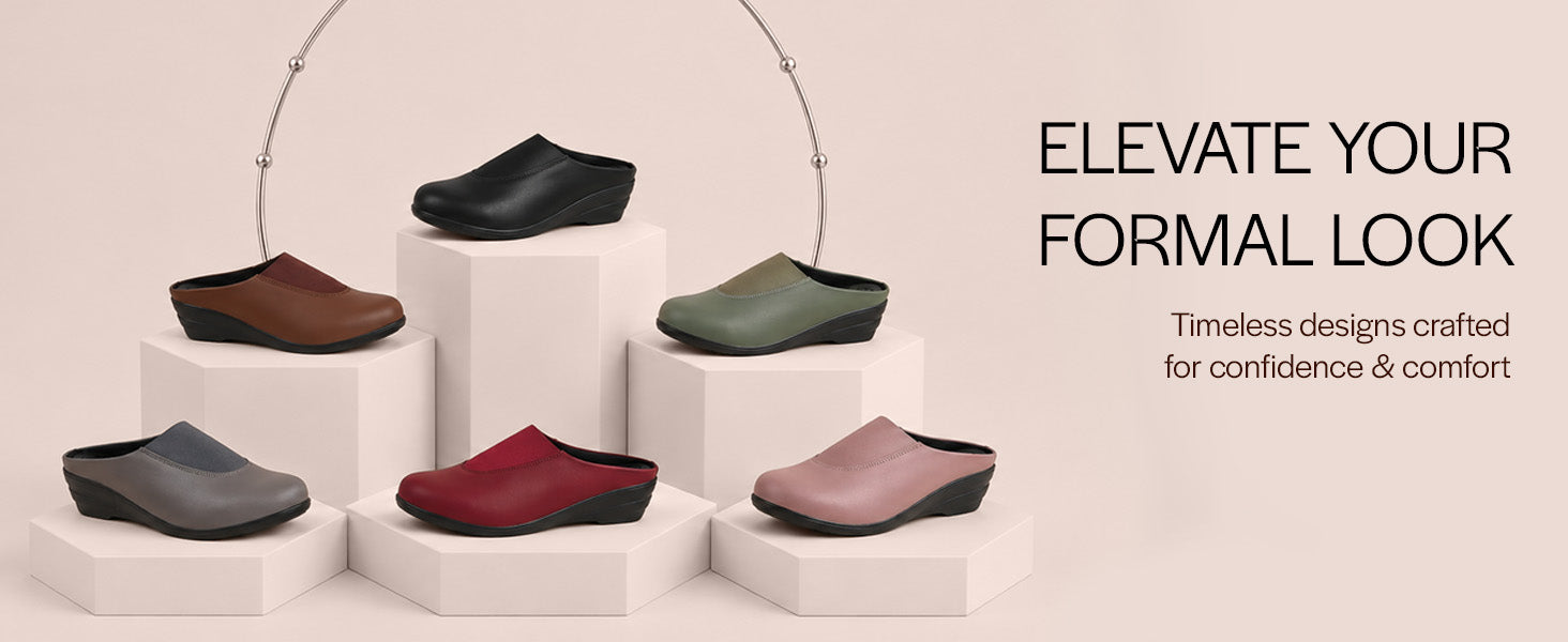 Women Black Formal Back Open Wedge Heel Slip On Shoe|Flexible Stretch Trim Closed-Toe Slides|Lightweight Cushioned Insole Mules for Office, Meetings