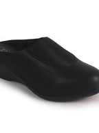 textured leather closed toe slides women