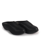 textured leather closed toe slides women