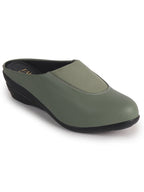 textured leather closed toe slides women