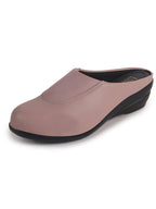textured leather closed toe slides women