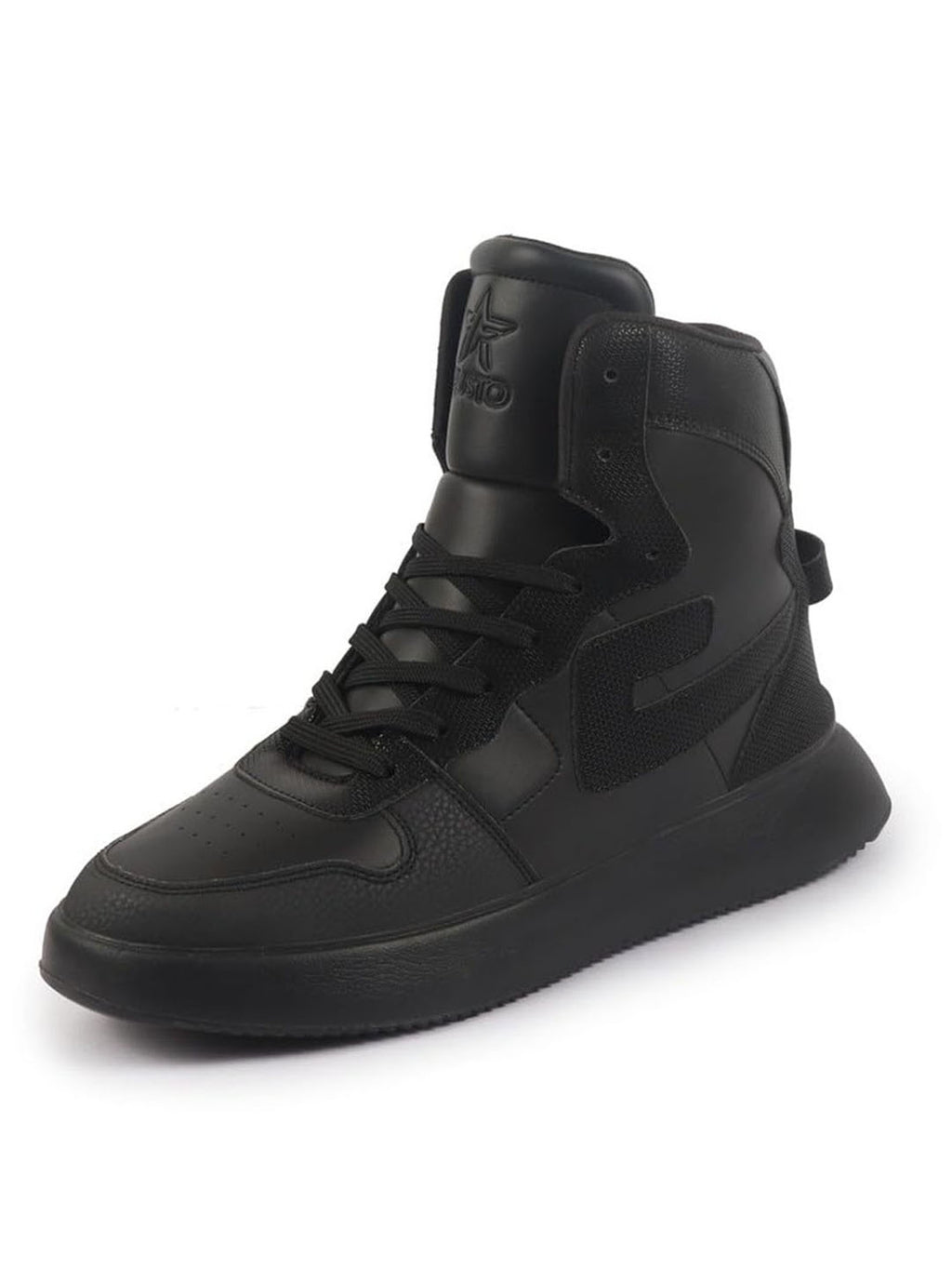 fausto men black high top chunky classic lace up sneakers|high ankle sneakers with memory cushion|lightweight all day sneakers
