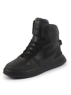 fausto men black high top chunky classic lace up sneakers|high ankle sneakers with memory cushion|lightweight all day sneakers