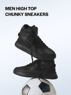 fausto men black high top chunky classic lace up sneakers|high ankle sneakers with memory cushion|lightweight all day sneakers