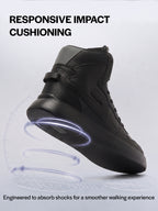 fausto men black high top chunky classic lace up sneakers|high ankle sneakers with memory cushion|lightweight all day sneakers