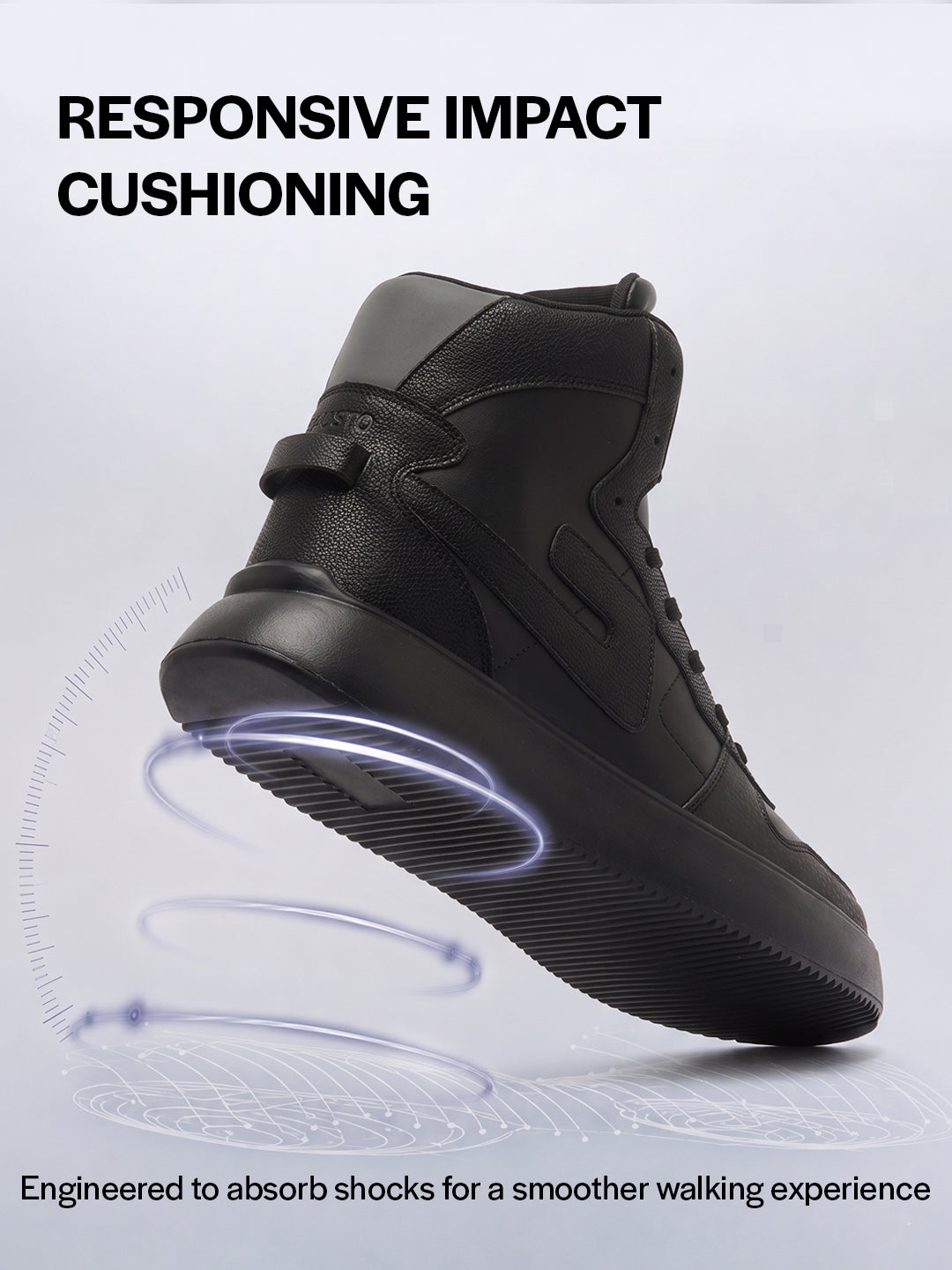 fausto men black high top chunky classic lace up sneakers|high ankle sneakers with memory cushion|lightweight all day sneakers