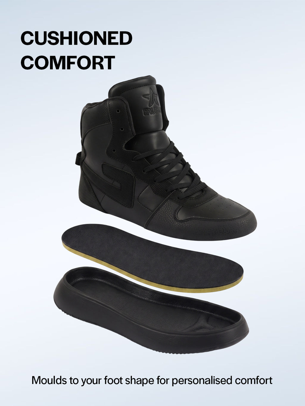 fausto men black high top chunky classic lace up sneakers|high ankle sneakers with memory cushion|lightweight all day sneakers