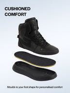 fausto men black high top chunky classic lace up sneakers|high ankle sneakers with memory cushion|lightweight all day sneakers