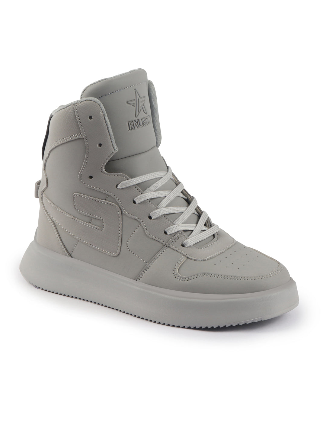 Shop FAUSTO Men Grey High Top Chunky Classic Lace Up Sneakers|High Ankle Sneakers With Memory Cushion|Lightweight All Day Sneakers Online.