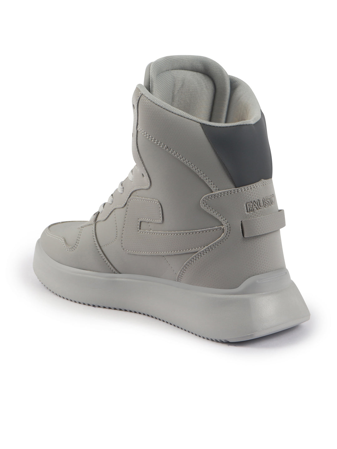 Shop FAUSTO Men Grey High Top Chunky Classic Lace Up Sneakers|High Ankle Sneakers With Memory Cushion|Lightweight All Day Sneakers Online.