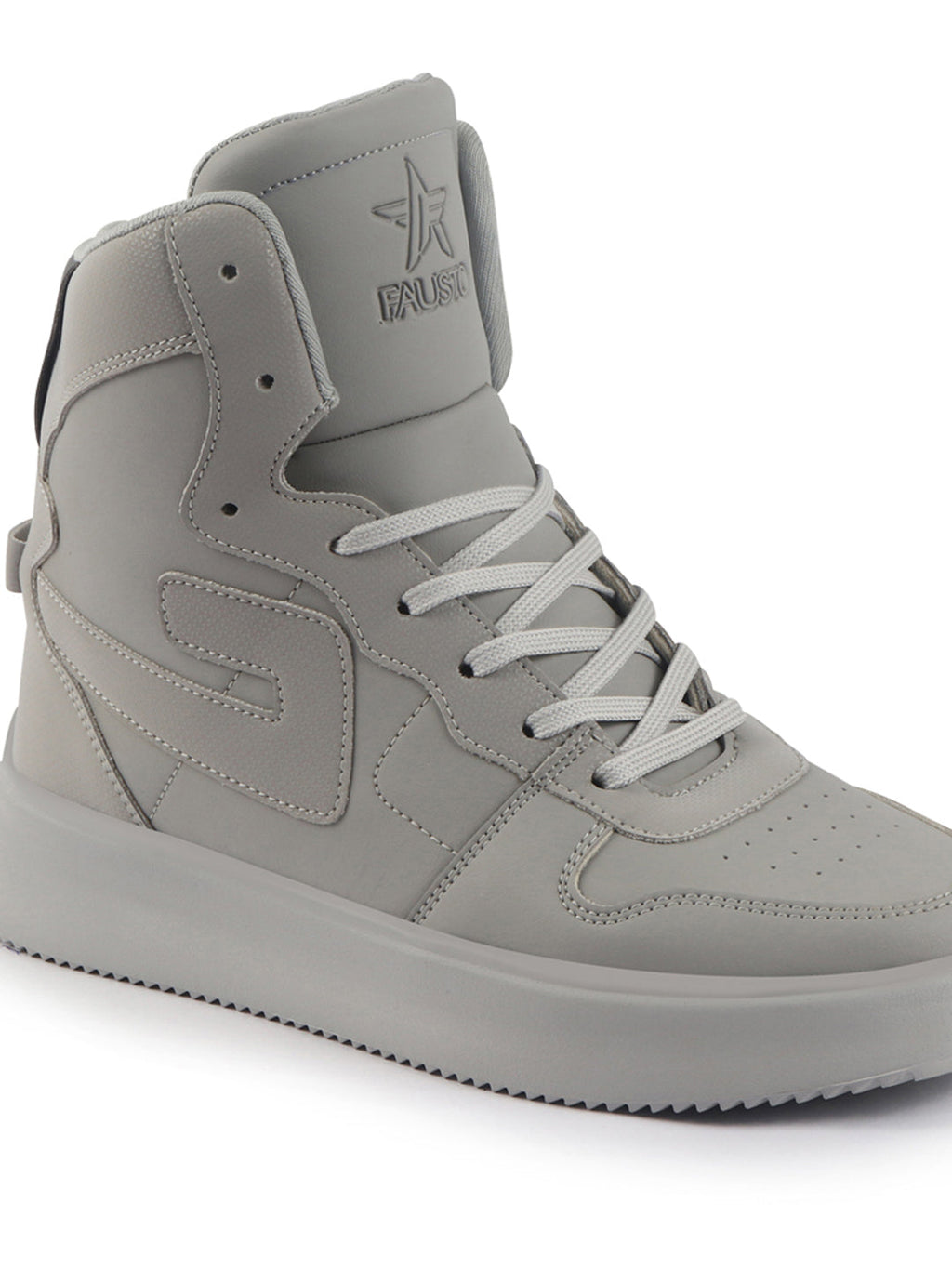 Shop FAUSTO Men Grey High Top Chunky Classic Lace Up Sneakers|High Ankle Sneakers With Memory Cushion|Lightweight All Day Sneakers Online.
