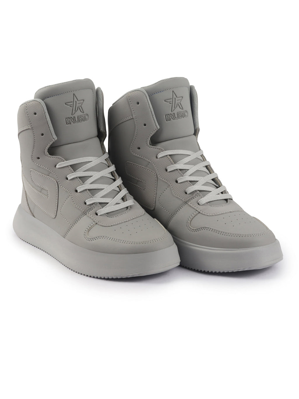 Shop FAUSTO Men Grey High Top Chunky Classic Lace Up Sneakers|High Ankle Sneakers With Memory Cushion|Lightweight All Day Sneakers Online.
