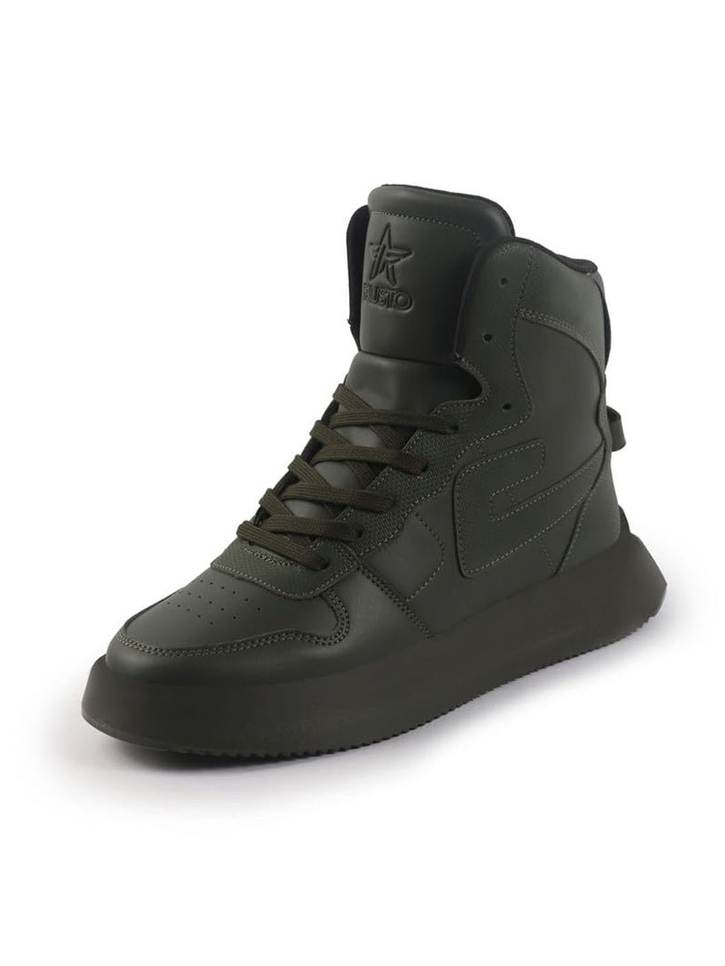 fausto men olive high top chunky classic lace up sneakers|high ankle sneakers with memory cushion|lightweight all day sneakers