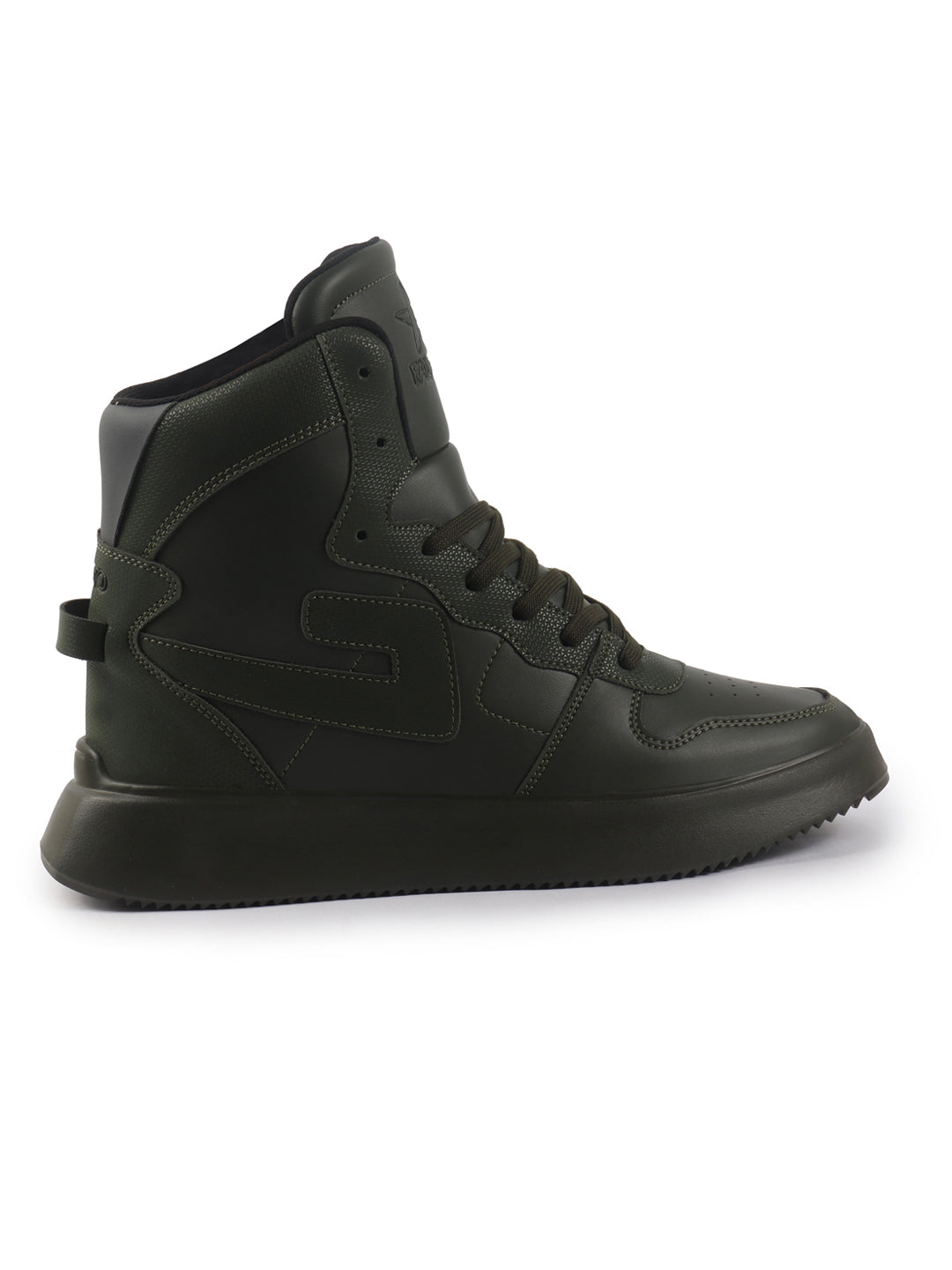 fausto men olive high top chunky classic lace up sneakers|high ankle sneakers with memory cushion|lightweight all day sneakers