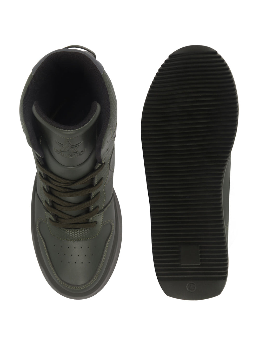 fausto men olive high top chunky classic lace up sneakers|high ankle sneakers with memory cushion|lightweight all day sneakers
