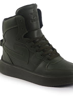 fausto men olive high top chunky classic lace up sneakers|high ankle sneakers with memory cushion|lightweight all day sneakers