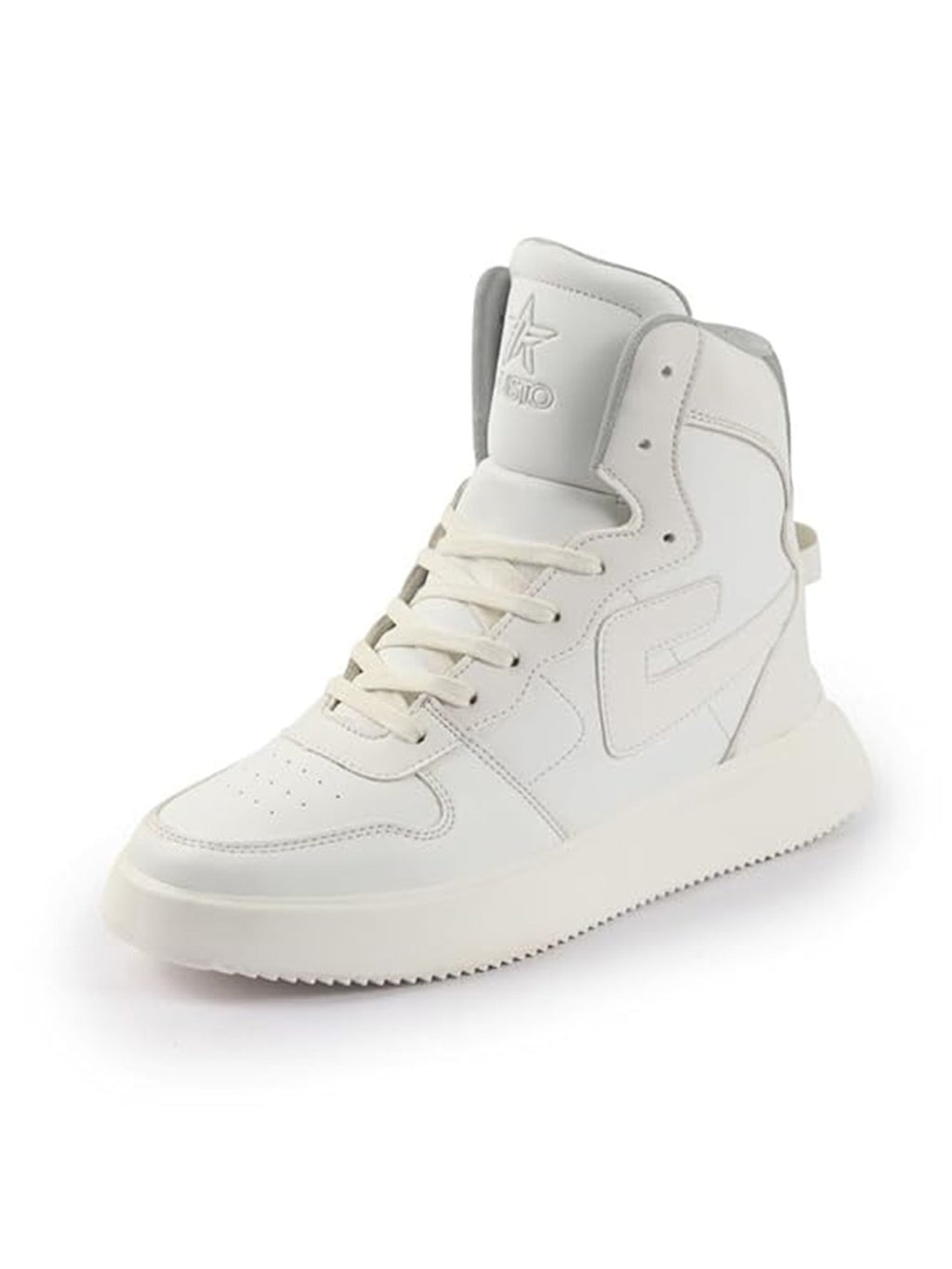 FAUSTO Men White High Top Chunky Classic Lace Up Sneakers|High Ankle Sneakers With Memory Cushion|Lightweight All Day Sneakers