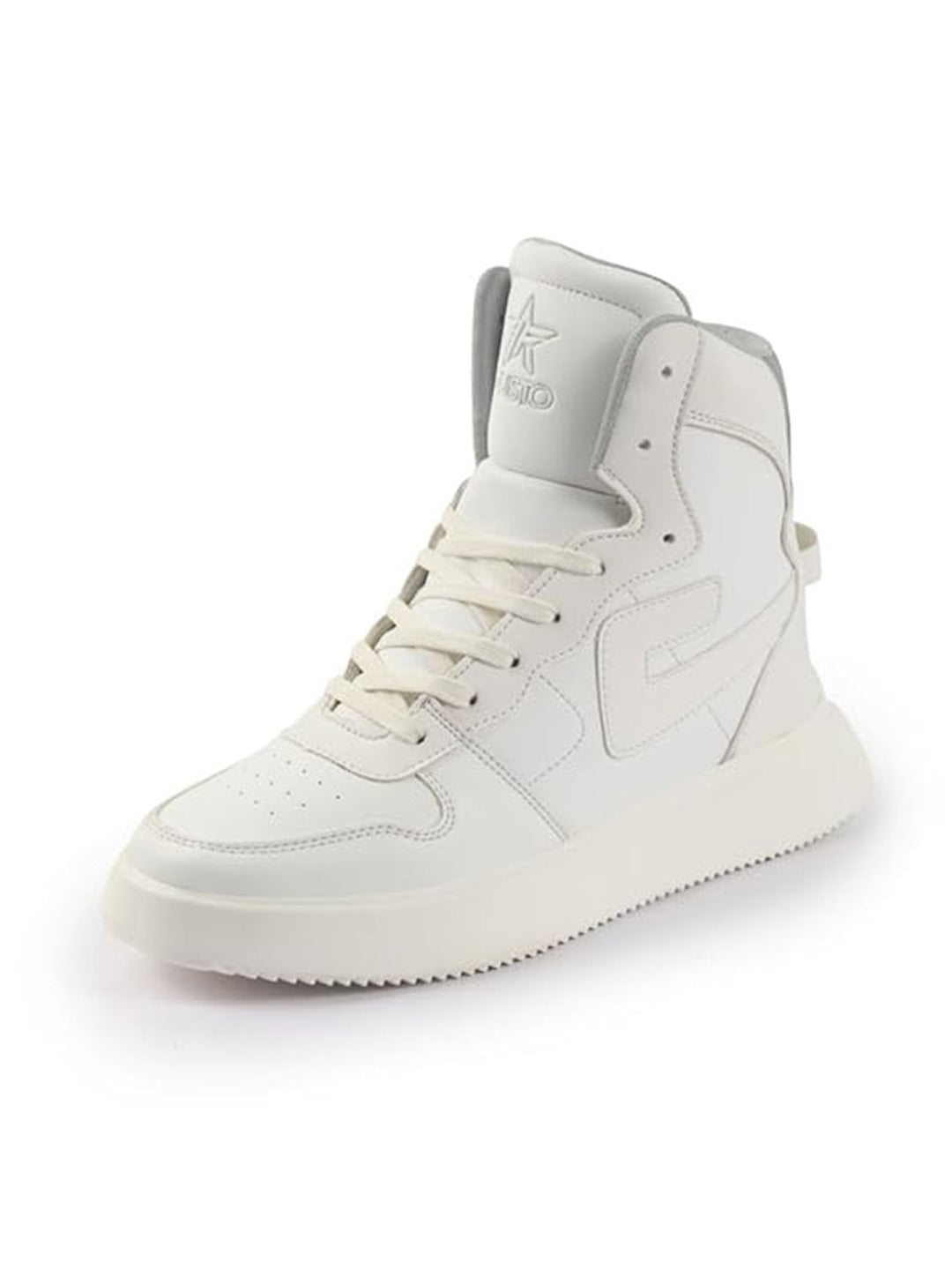 FAUSTO Men White High Top Chunky Classic Lace Up Sneakers|High Ankle Sneakers With Memory Cushion|Lightweight All Day Sneakers